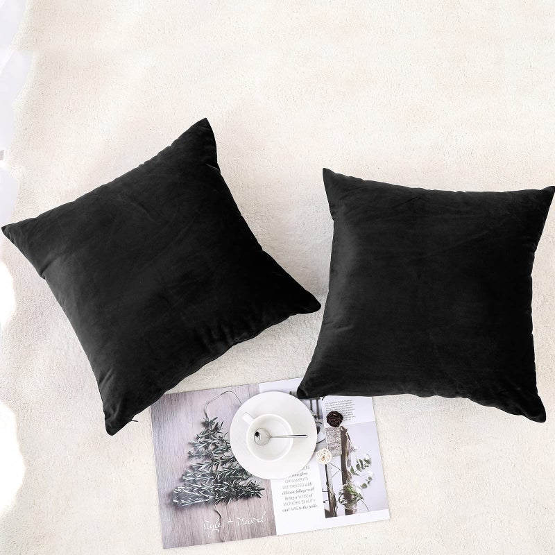 NiNi ALL Decorative Throw Pillow Covers Pack of 2  Velvet Throw Pillow Cases for Couch Pillows Cover Bedroom Living Room Outdoor  Pillow Covers 22x22 Inch Black - Image 2